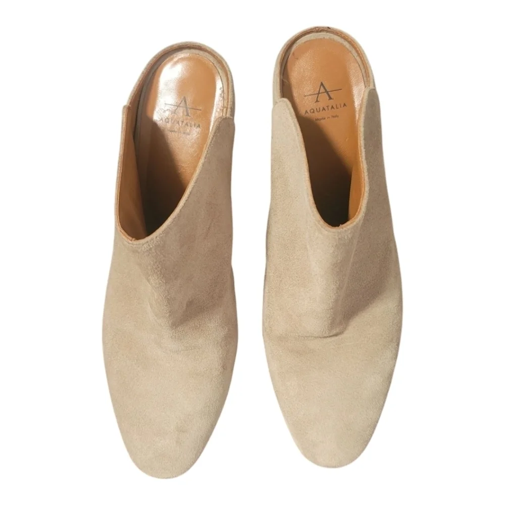 Aquatalia Elisabetta Slip-on Suede Block Heel Mule Booties - 10.5 - Tan